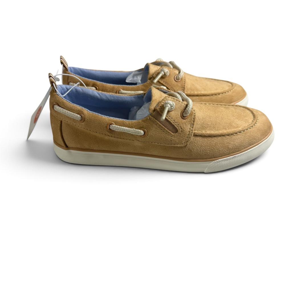 Cat & Jack Kids Reece Boat Shoes Beige Faux Suede Loafers Size 3 Fall